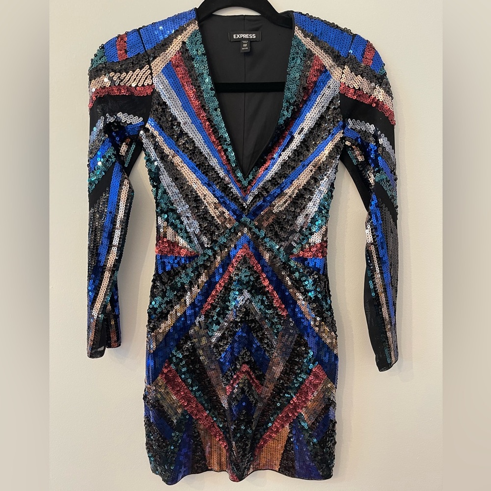 Express Sequin Rainbow Multi Color Sequin Dress S… - image 3